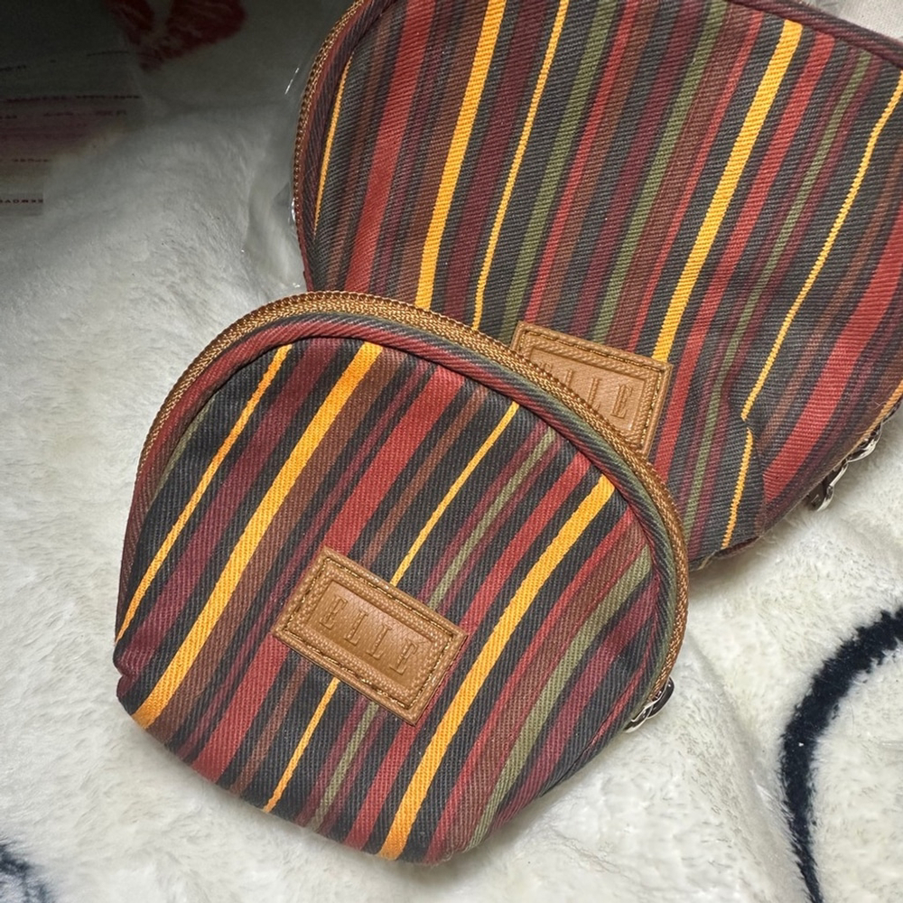 Elle Red and Yellow coin purse Wallets with Striking Stripes small medium size